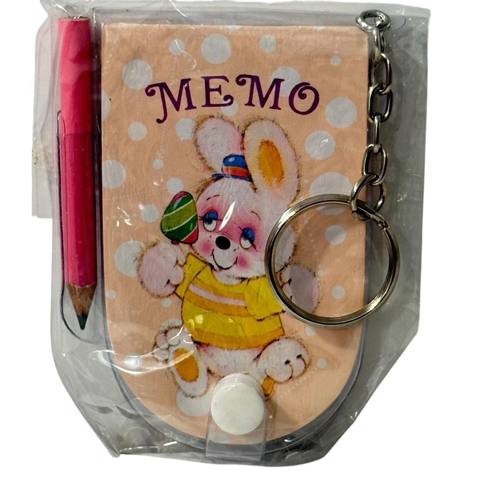 1990s‎ Bunny Keychain Memo Pad Notebook with Pencil NOS Retro Vintage Easter